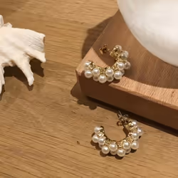 Pearl Hoop Earrings For Women Handmade Simulated Pearl Circle Jewelry