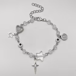 New Trendy Y2k Couple Bracelets For Women Girl Hollow Pentagram Guitar Pendant Beaded Bracelet Friends Jewelry Gift - A