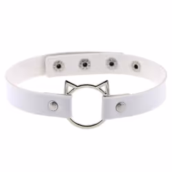 Gothic Pu Leather Lock Hollow Cat Spike Rivet Collar Studded Punk Choker Necklace For Women Chocker Goth Jewelry - white