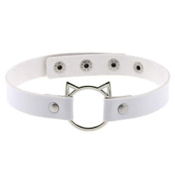 Gothic Pu Leather Lock Hollow Cat Spike Rivet Collar Studded Punk Choker Necklace For Women Chocker Goth Jewelry - white