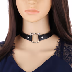 Gothic Pu Leather Lock Hollow Cat Spike Rivet Collar Studded Punk Choker Necklace For Women Chocker Goth Jewelry - white