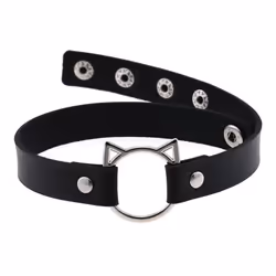 Gothic Pu Leather Lock Hollow Cat Spike Rivet Collar Studded Punk Choker Necklace For Women Chocker Goth Jewelry - black