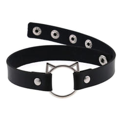 Gothic Pu Leather Lock Hollow Cat Spike Rivet Collar Studded Punk Choker Necklace For Women Chocker Goth Jewelry - black