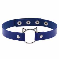 Gothic Pu Leather Lock Hollow Cat Spike Rivet Collar Studded Punk Choker Necklace For Women Chocker Goth Jewelry - blue