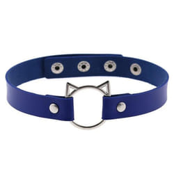 Gothic Pu Leather Lock Hollow Cat Spike Rivet Collar Studded Punk Choker Necklace For Women Chocker Goth Jewelry - blue