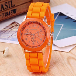Women&apos;s Silicone Boys Jelly Quartz Unisex Geneva Girls Wrist Watch - orange