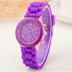 Women&apos;s Silicone Boys Jelly Quartz Unisex Geneva Girls Wrist Watch - purple