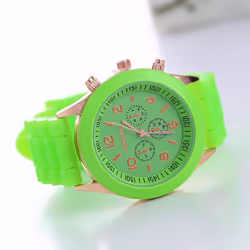 Women's Silicone Boys Jelly Quartz Unisex Geneva Girls Wrist Watch - green