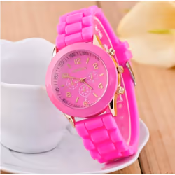 Women&apos;s Silicone Boys Jelly Quartz Unisex Geneva Girls Wrist Watch - rose red