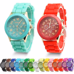 Women&apos;s Silicone Boys Jelly Quartz Unisex Geneva Girls Wrist Watch - rose red