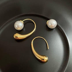 Anenjery Pearl Water Drop Earrings For Women Fashion Personality Simple Design Earrings Pendientes Gifts - gold
