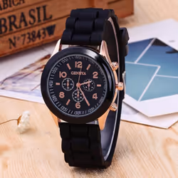 Women's Silicone Boys Jelly Quartz Unisex Geneva Girls Wrist Watch - black