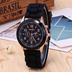 Women&apos;s Silicone Boys Jelly Quartz Unisex Geneva Girls Wrist Watch - black