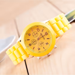 Women&apos;s Silicone Boys Jelly Quartz Unisex Geneva Girls Wrist Watch - yellow