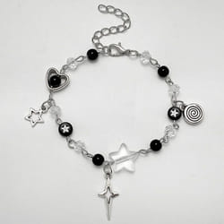 New Trendy Y2k Couple Bracelets For Women Girl Hollow Pentagram Guitar Pendant Beaded Bracelet Friends Jewelry Gift - B
