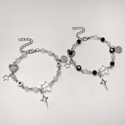 New Trendy Y2k Couple Bracelets For Women Girl Hollow Pentagram Guitar Pendant Beaded Bracelet Friends Jewelry Gift - B