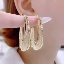1 Pair Needle Woven Mesh Oval Earrings For Women - gold