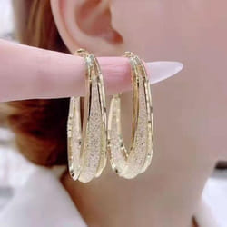 1 Pair Needle Woven Mesh Oval Earrings For Women - gold
