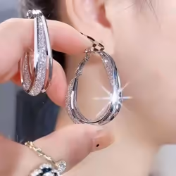 1 Pair Needle Woven Mesh Oval Earrings For Women - white