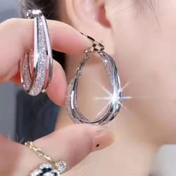 1 Pair Needle Woven Mesh Oval Earrings For Women - white