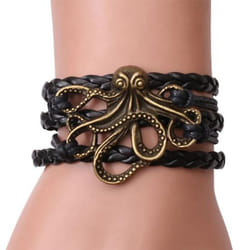 Unisex Alloy Octopus Design Braided Bracelet Party Memorial Jewelry Accessories - black