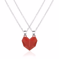 2pcs Magnetic Heart Couple Necklace For Women Punk Necklace Valentine&apos;s Day Gift Sweater Chain For Best Friend Wedding P ...