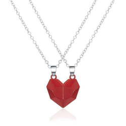 2pcs Magnetic Heart Couple Necklace For Women Punk Necklace Valentine&apos;s Day Gift Sweater Chain For Best Friend Wedding Party Jewelry - red