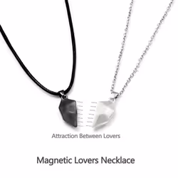 2pcs Magnetic Heart Couple Necklace For Women Punk Necklace Valentine&apos;s Day Gift Sweater Chain For Best Friend Wedding Party Jewelry - red