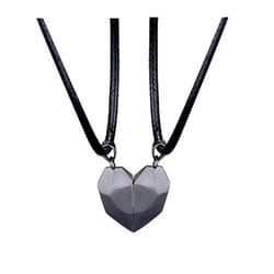 2pcs Magnetic Heart Couple Necklace For Women Punk Necklace Valentine&apos;s Day Gift Sweater Chain For Best Friend Wedding Party Jewelry - black