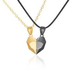 2pcs Magnetic Heart Couple Necklace For Women Punk Necklace Valentine&apos;s Day Gift Sweater Chain For Best Friend Wedding Party Jewelry - black,gold