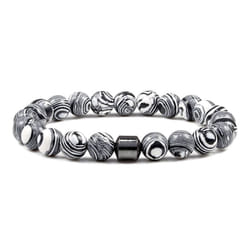 Natural Malachite Bracelet Black Magnetic Hematite Rock 8mm Round Beads Stretch Bracelet Yoga Strand For Men And Women - grey