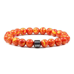 Natural Malachite Bracelet Black Magnetic Hematite Rock 8mm Round Beads Stretch Bracelet Yoga Strand For Men And Women - orange