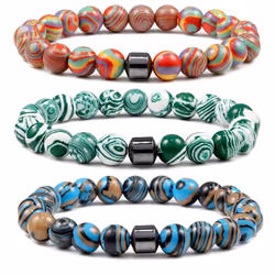 Natural Malachite Bracelet Black Magnetic Hematite Rock 8mm Round Beads Stretch Bracelet Yoga Strand For Men And Women - orange