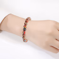 Natural Malachite Bracelet Black Magnetic Hematite Rock 8mm Round Beads Stretch Bracelet Yoga Strand For Men And Women - orange