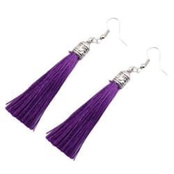 1 Pair Bohemian Hook Earrings Artistic Cotton Thread Fringe Design Dangle Earrings Ear Accessories - purple