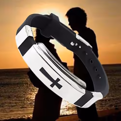 Men's Women's Stainless Steel Bracelet Cross Black Rubber Bangle Lovers Jewelry