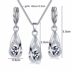 Crystal Water Drop Pendent Necklace Earrings Jewelry Set For Women Bridal Wedding Halloween Gift - pink