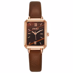 Women's Square Dial Watch With Leather Strap - brown