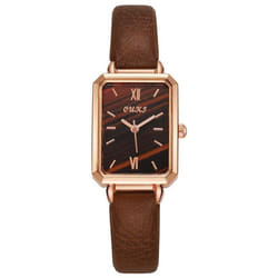 Women&apos;s Square Dial Watch With Leather Strap - brown
