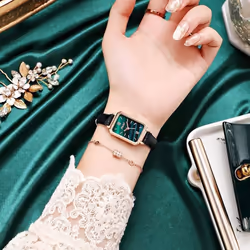 Women&apos;s Square Dial Watch With Leather Strap - brown