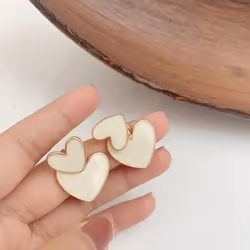 Drop Earrings For Women White Enamel Double Heart Female Earring