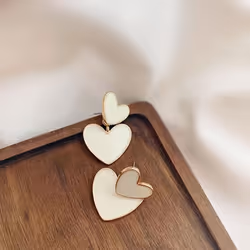 Drop Earrings For Women White Enamel Double Heart Female Earring