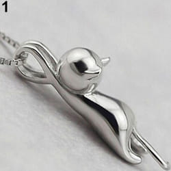 Women Silver Plated Lovely Jumping Cat Pendant Necklace Jewelry Gift - silver