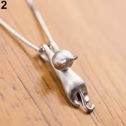 Women Silver Plated Lovely Jumping Cat Pendant Necklace Jewelry Gift - white