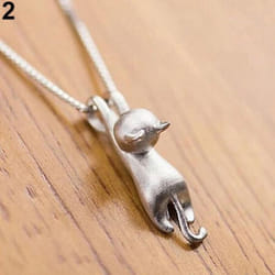 Women Silver Plated Lovely Jumping Cat Pendant Necklace Jewelry Gift - white