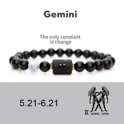 Men Women 12 Constellation Bracelet Elastic Bracelet Hand Woven Adjustable Natural Tiger Eye Obsidian Bracelet Party Gift Jewelry - gemini