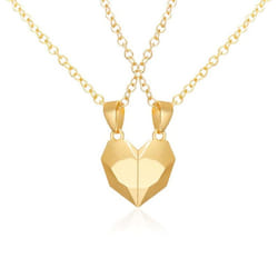 2pcs Magnetic Heart Couple Necklace For Women Punk Necklace Valentine&apos;s Day Gift Sweater Chain For Best Friend Wedding Party Jewelry - gold