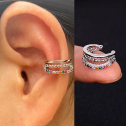 1Piece Zircon Charming Clip On Earrings Ear Cuff Without Piercing Women Geometric C Shape Earscreen Earcuffs Wrap Climb Earring - Silver