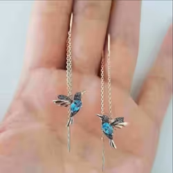 Luxurious Unique Long Drop Earrings Bird Pendant Tassel Crystal Pendant Earrings Ladies Jewelry - blue