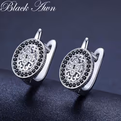 BLACK AWN Jewelry Round Earrings Black Stone Engagement Hoop Earrings For Women